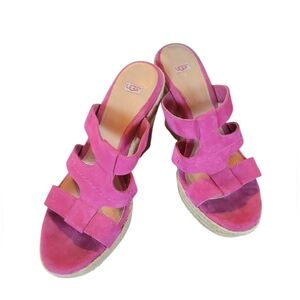 UGG Australia Espadrilles Vibrant Pink "Tawnie" Women's Wedge Heels Sandals 8